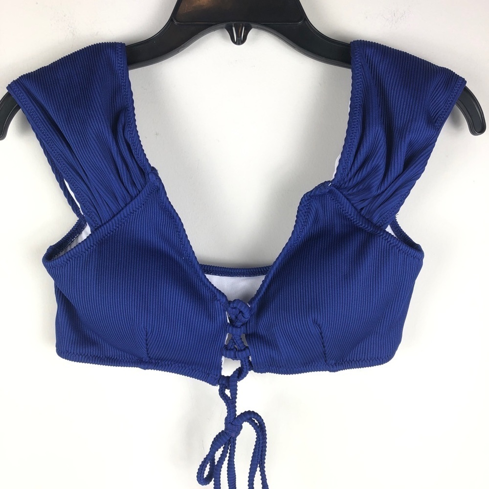 Cupshe Lace Up Bikini Swim Top Blue Small